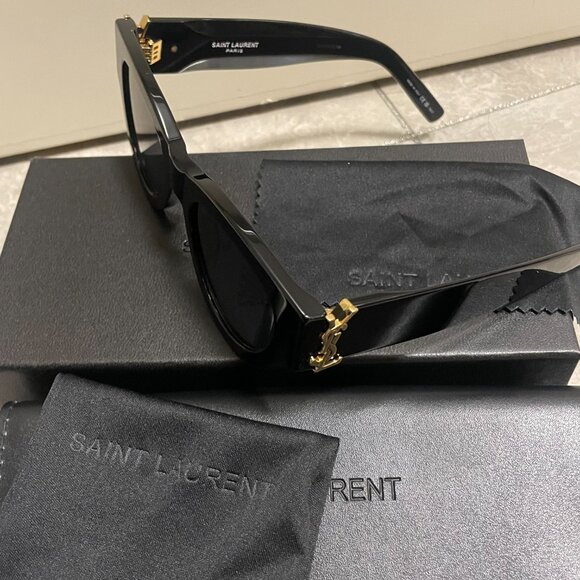 Saint Laurent Bold Black Statement Shades Gold Logo Street Style Chic main image 3